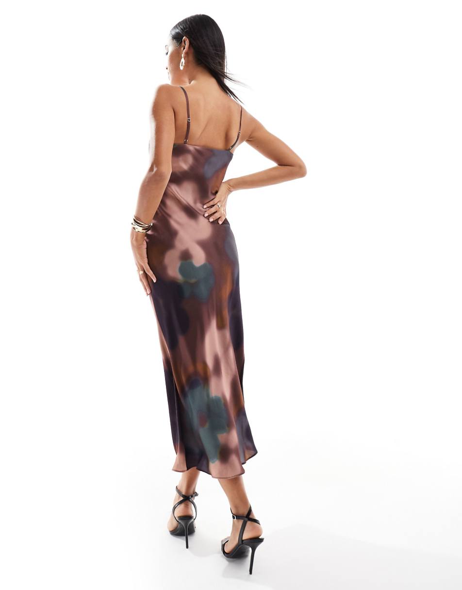 Ever New satin slip midaxi dress in blurred brown floral