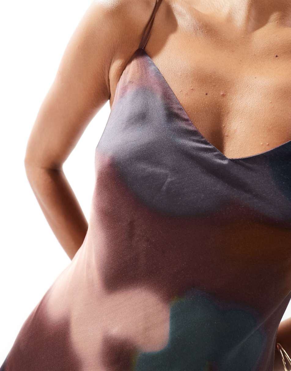 Ever New satin slip midaxi dress in blurred brown floral