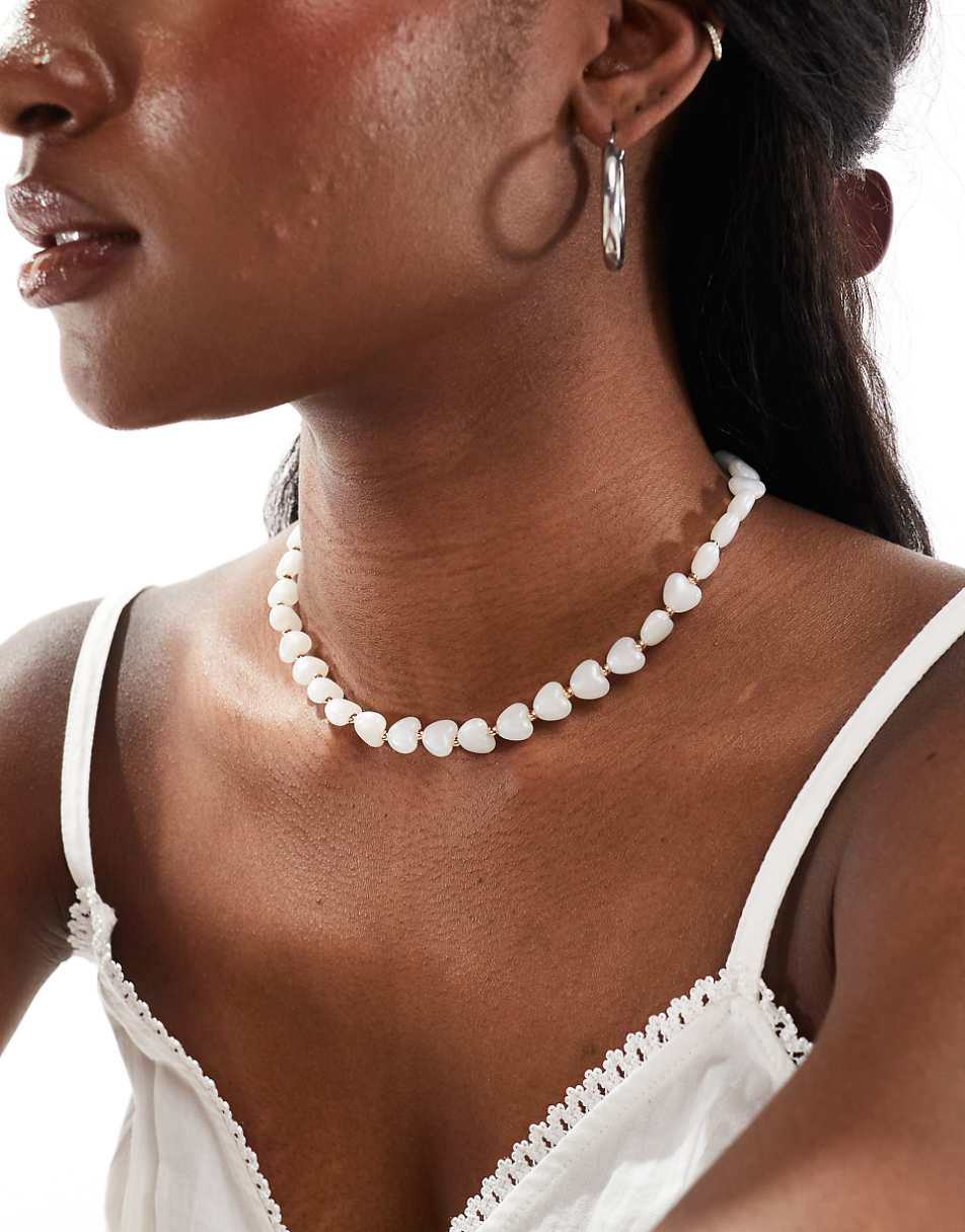 ASOS DESIGN short necklace with faux pearl heart design