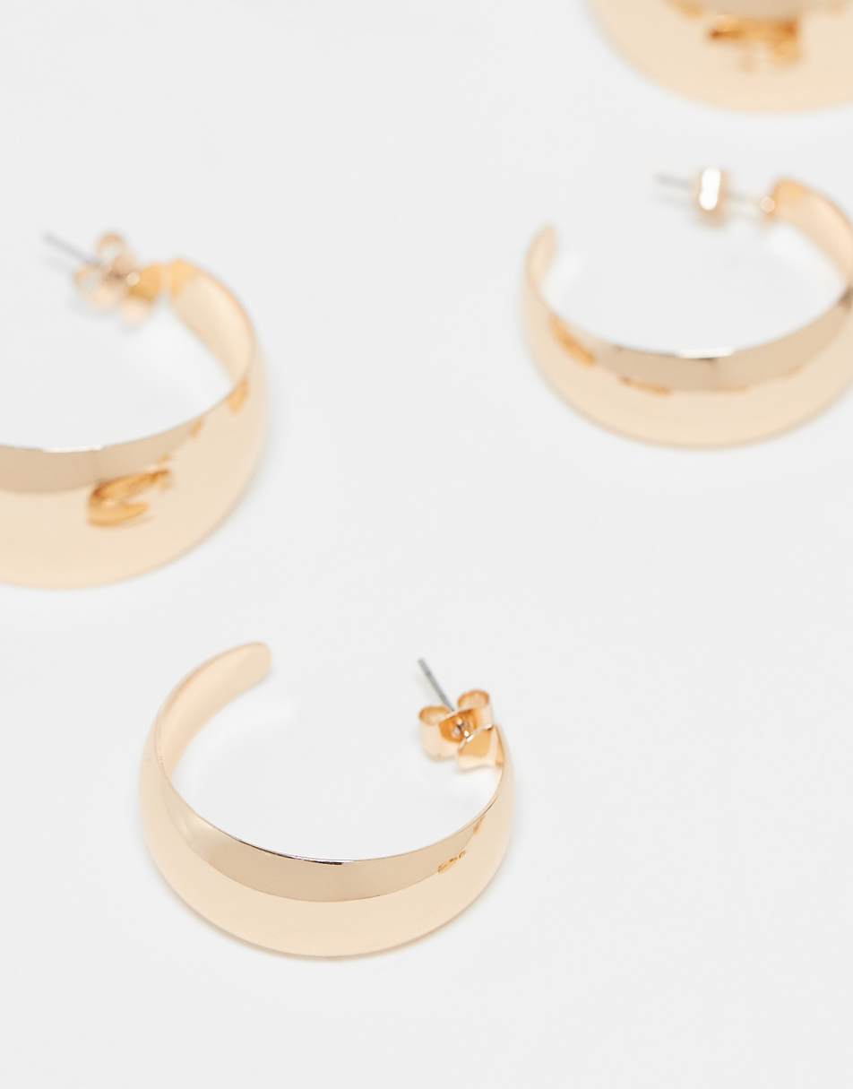 Monki 3 pack chunky wide hoops in gold