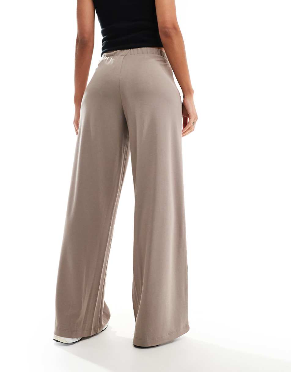 Monki super soft low waist wide leg jersey pants in beige