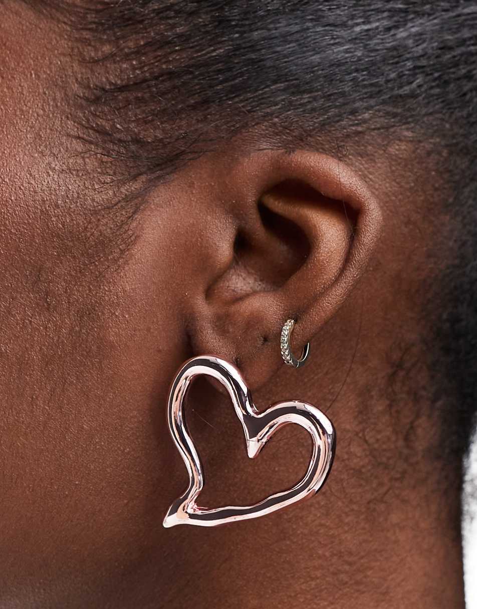 Monki heart open hoop earrings in pink
