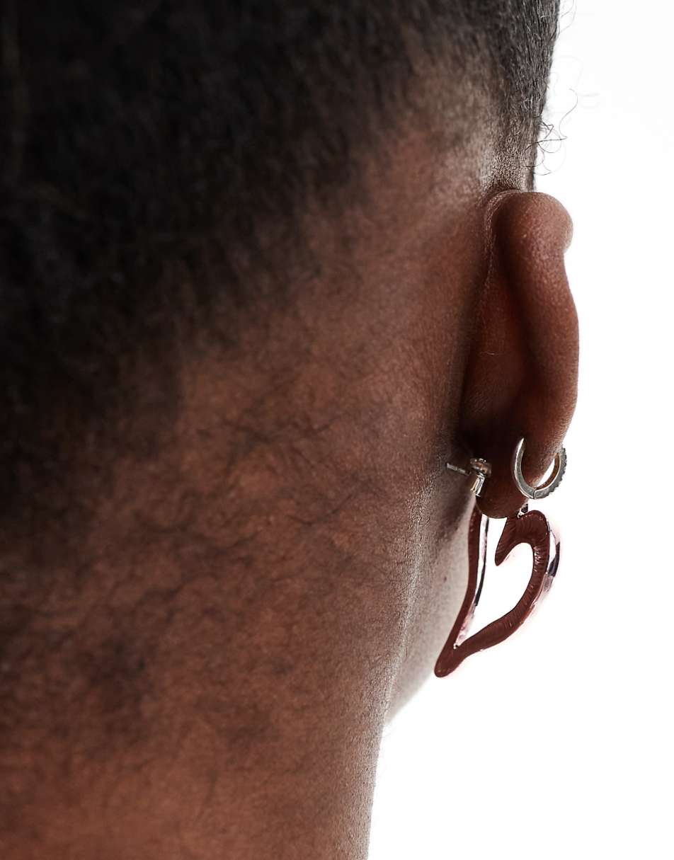 Monki heart open hoop earrings in pink