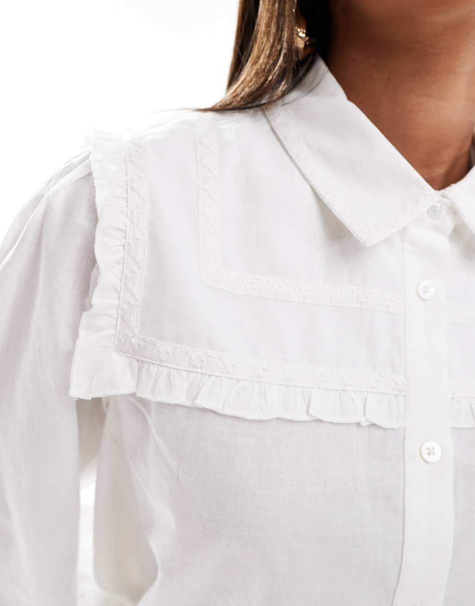 French Connection embroidered cotton shirt in white