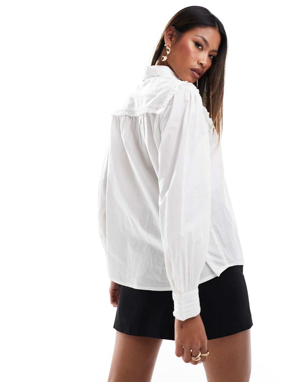 French Connection embroidered cotton shirt in white
