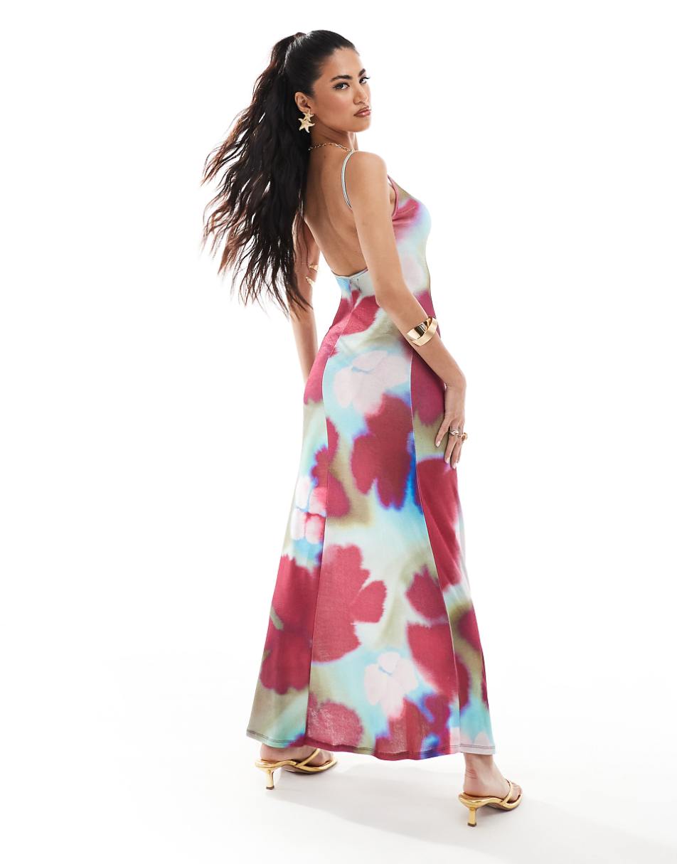 ASOS DESIGN slinky cami dress with low back in blurred floral print