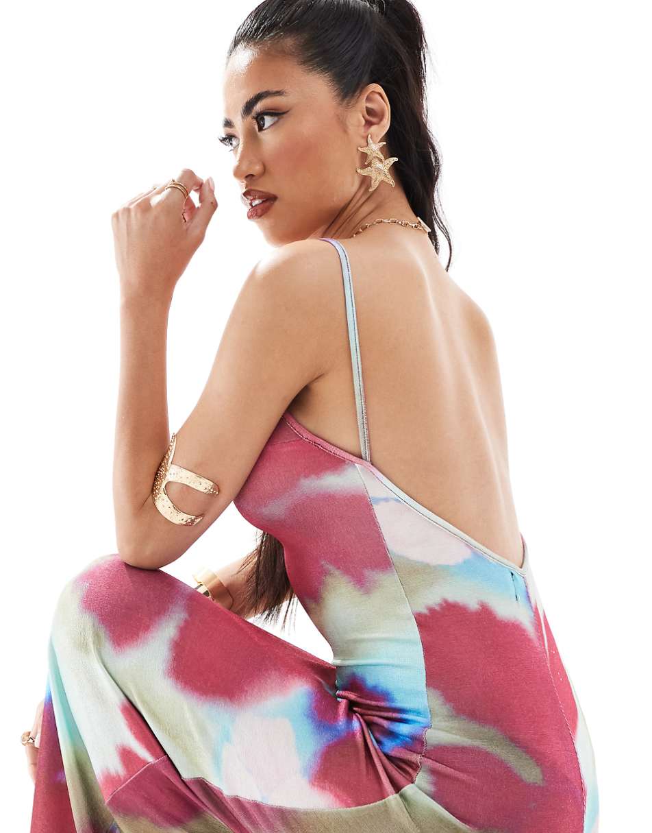 ASOS DESIGN slinky cami dress with low back in blurred floral print
