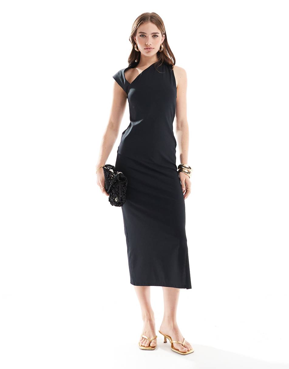 ASOS DESIGN slash neck cut-out midi dress in black