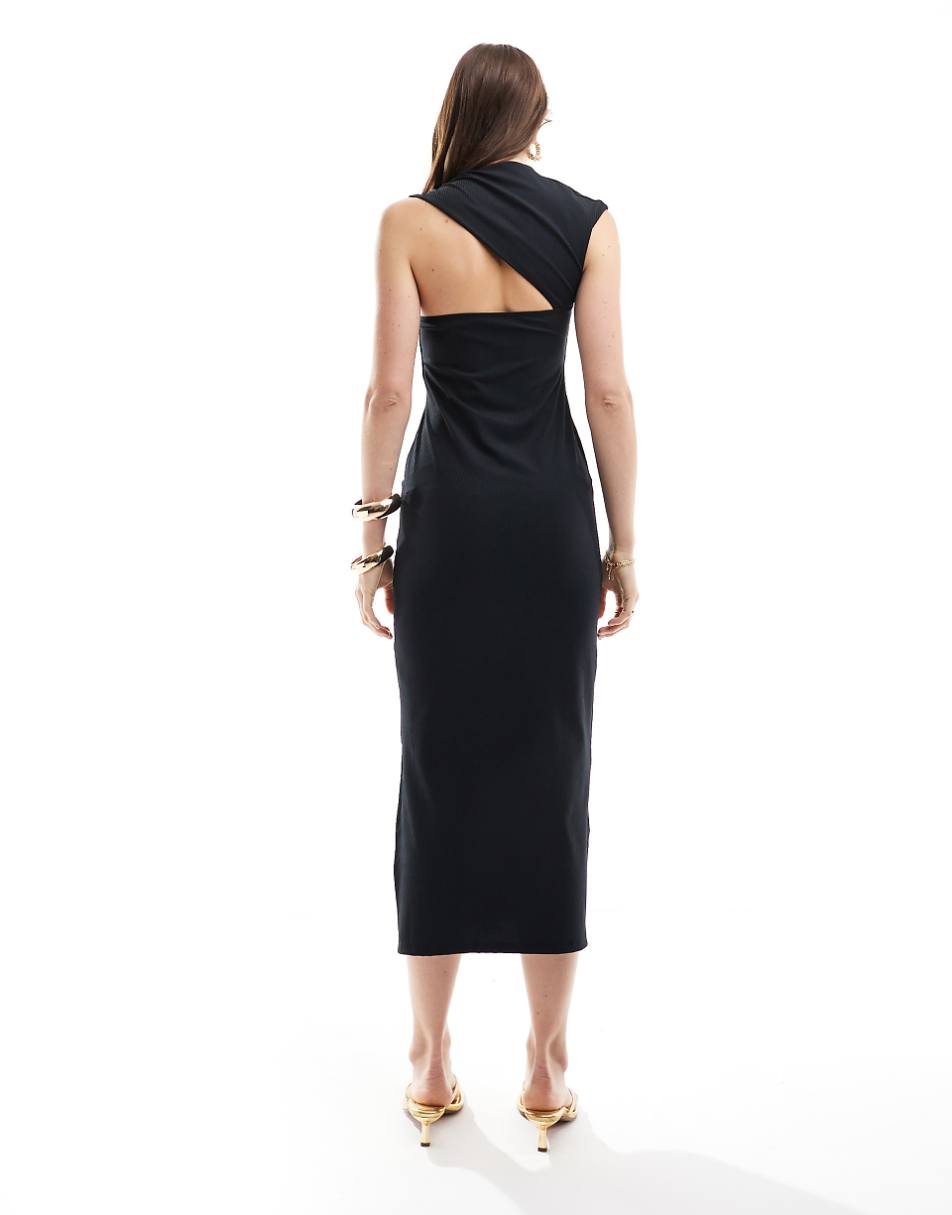 ASOS DESIGN slash neck cut-out midi dress in black