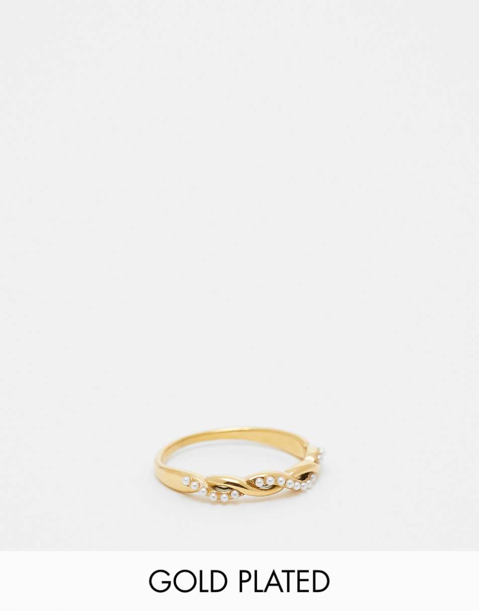 Lost Souls stainless steel 18kt gold plated pearl twist band ring