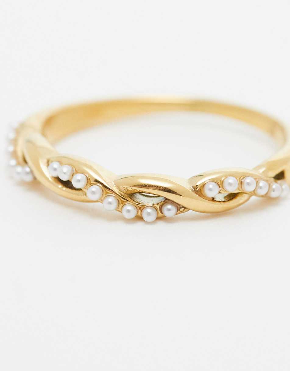 Lost Souls stainless steel 18kt gold plated pearl twist band ring