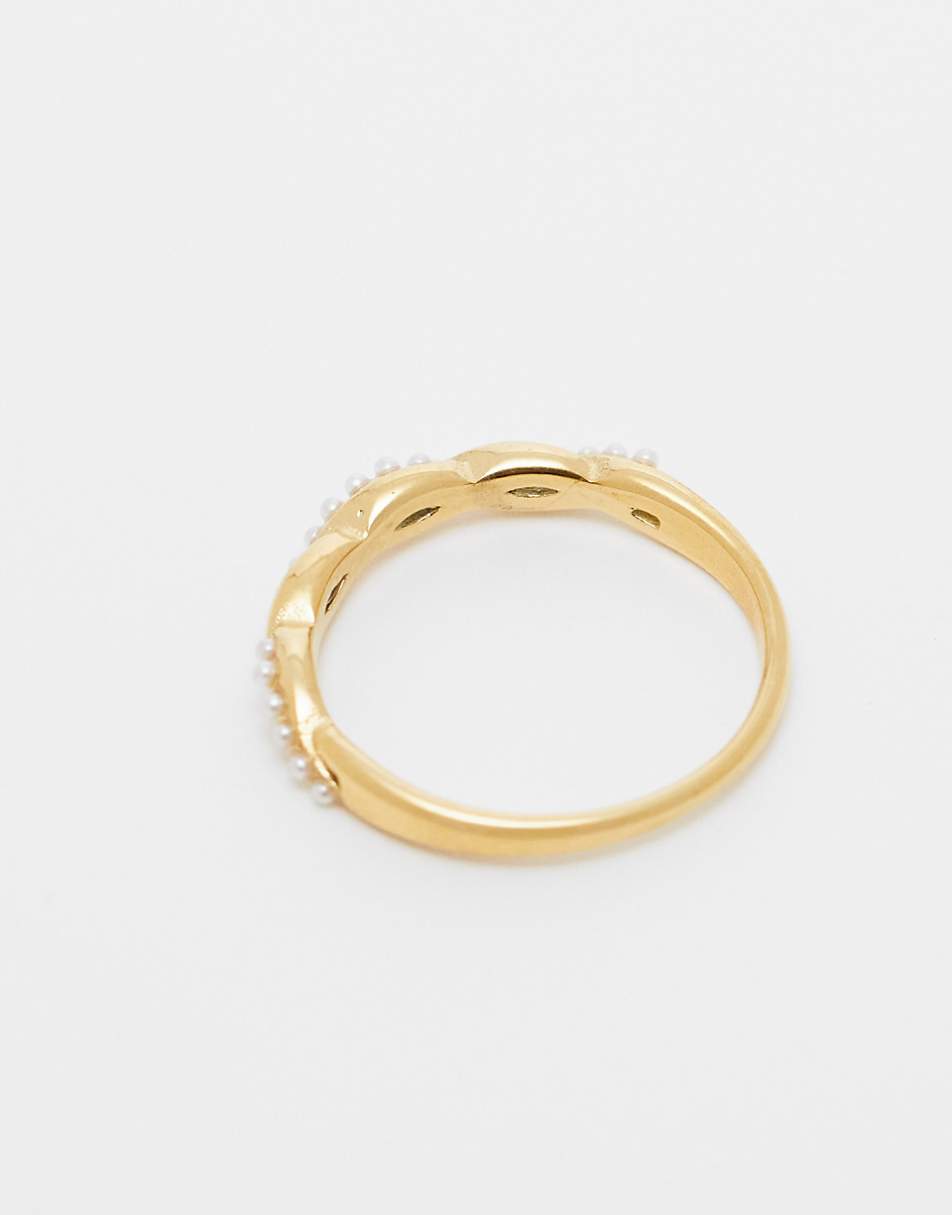 Lost Souls stainless steel 18kt gold plated pearl twist band ring