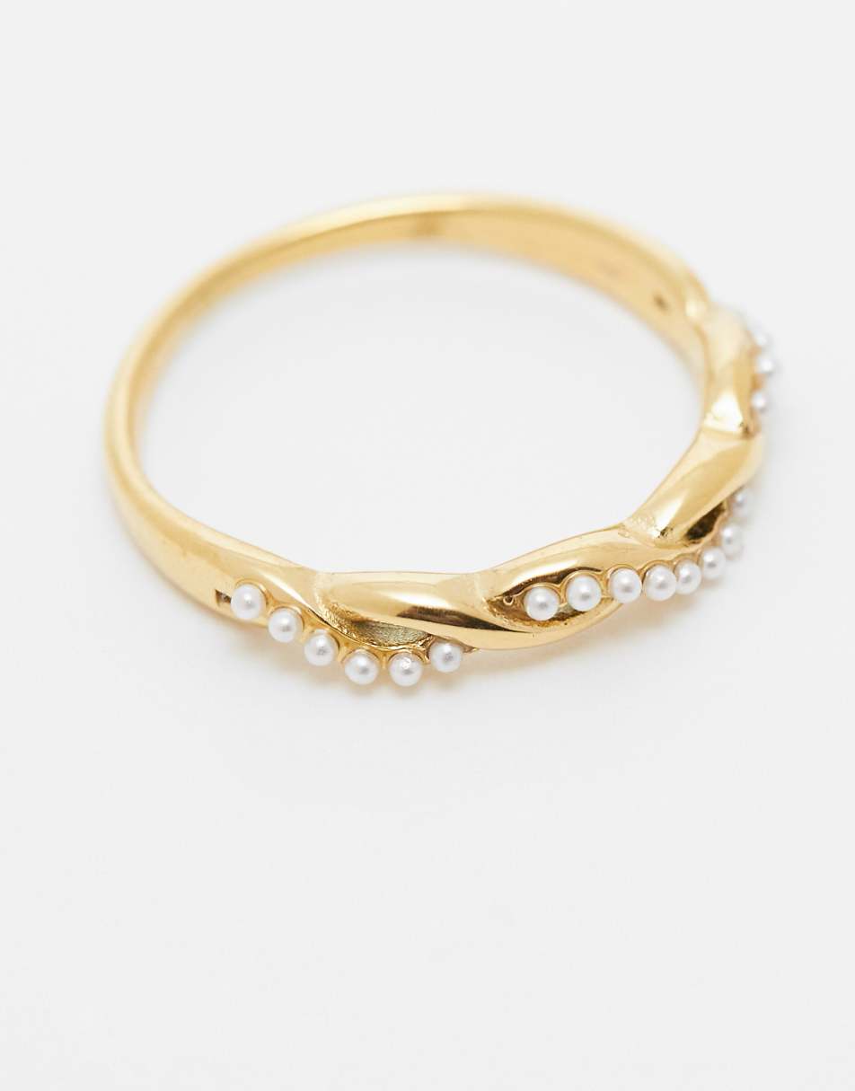 Lost Souls stainless steel 18kt gold plated pearl twist band ring