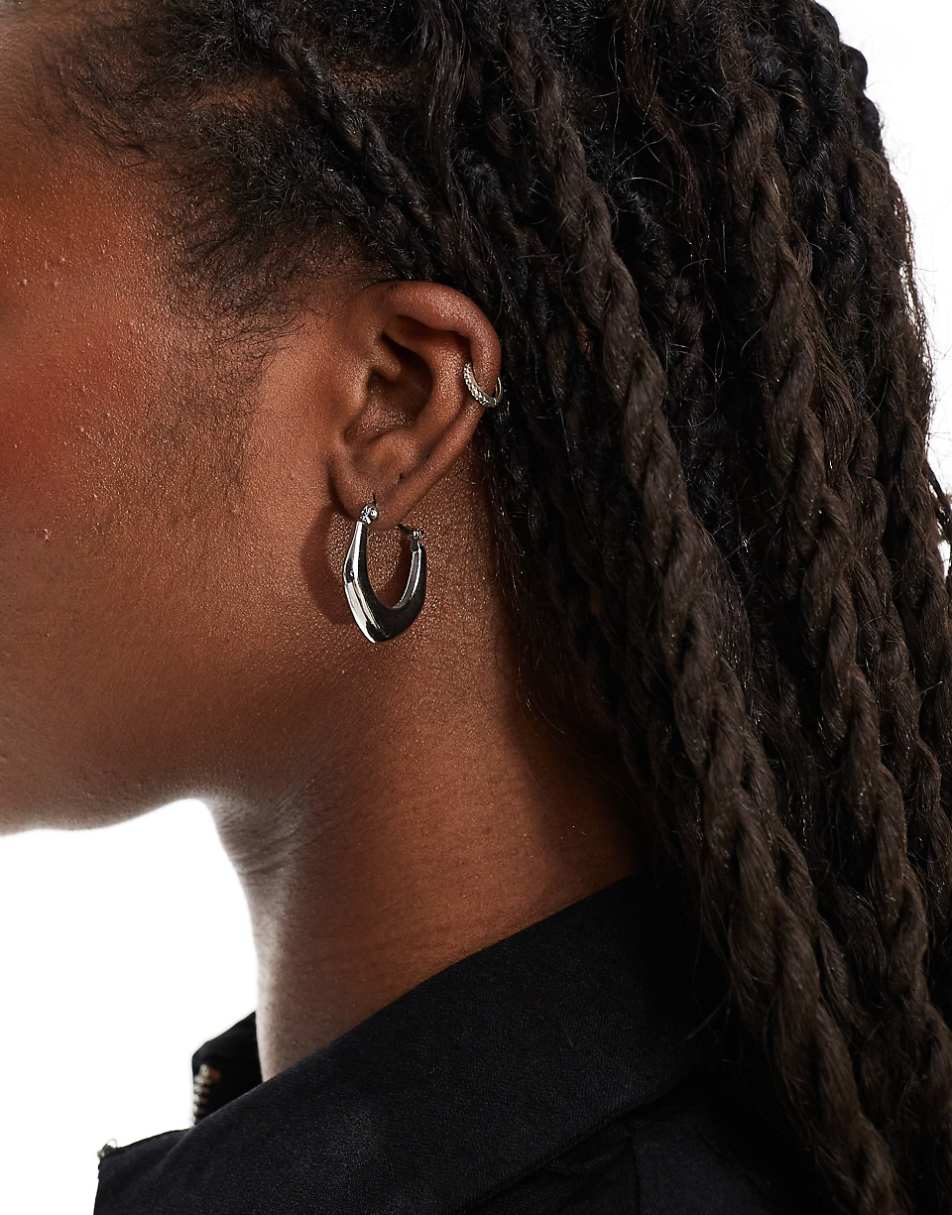 Lost Souls stainless steel geo hoop earrings in silver