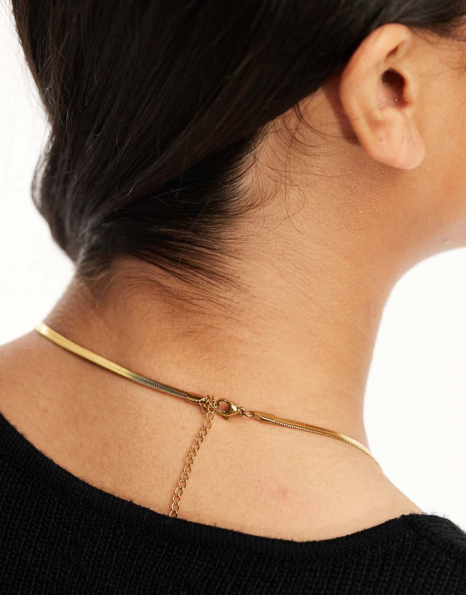 Lost Souls stainless steel 18kt gold plated flat snake chain necklace