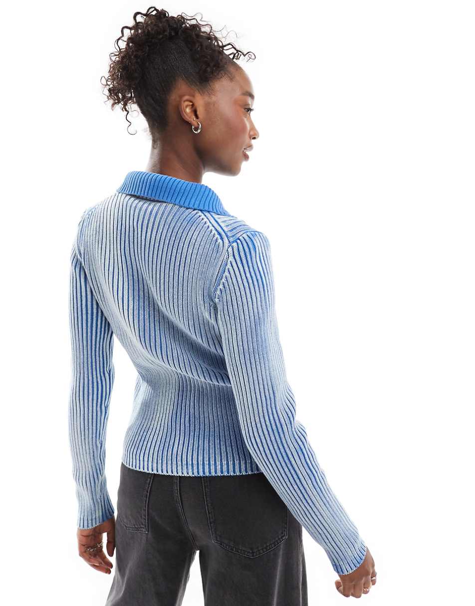 Weekday Panther chunky rib knit zip up cardigan in washed blue