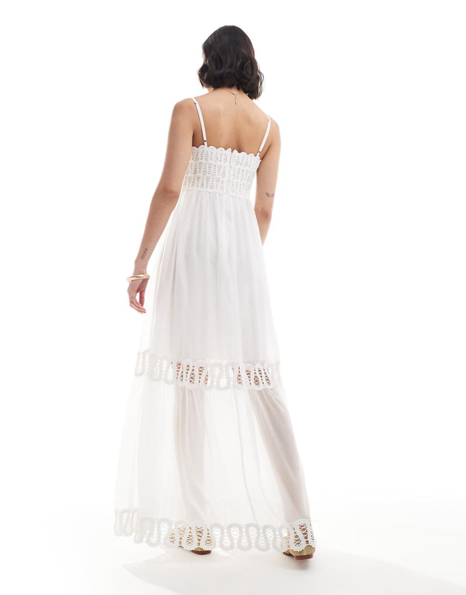 Mango premium embroidered midi dress in white