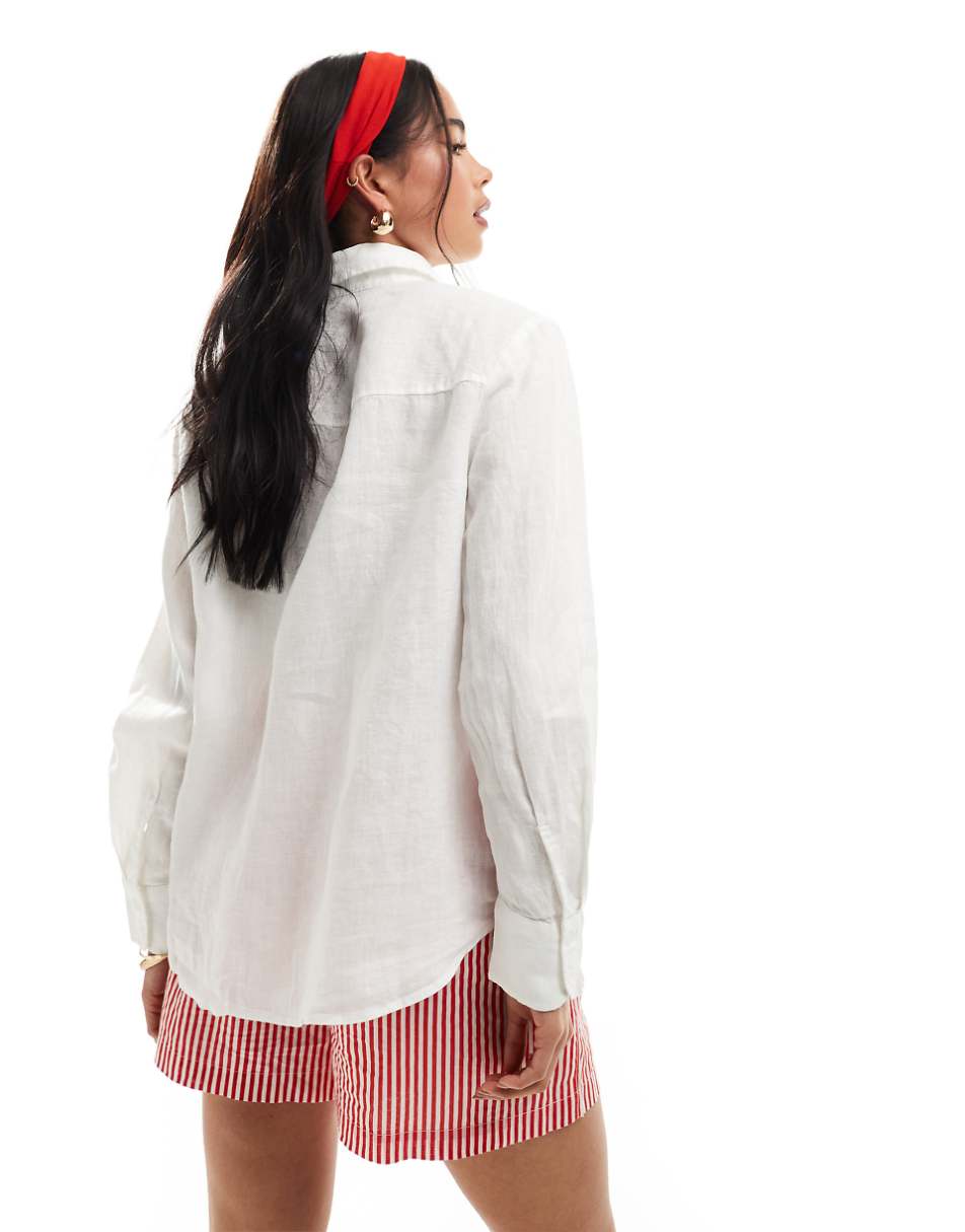 Mango relaxed linen shirt in white