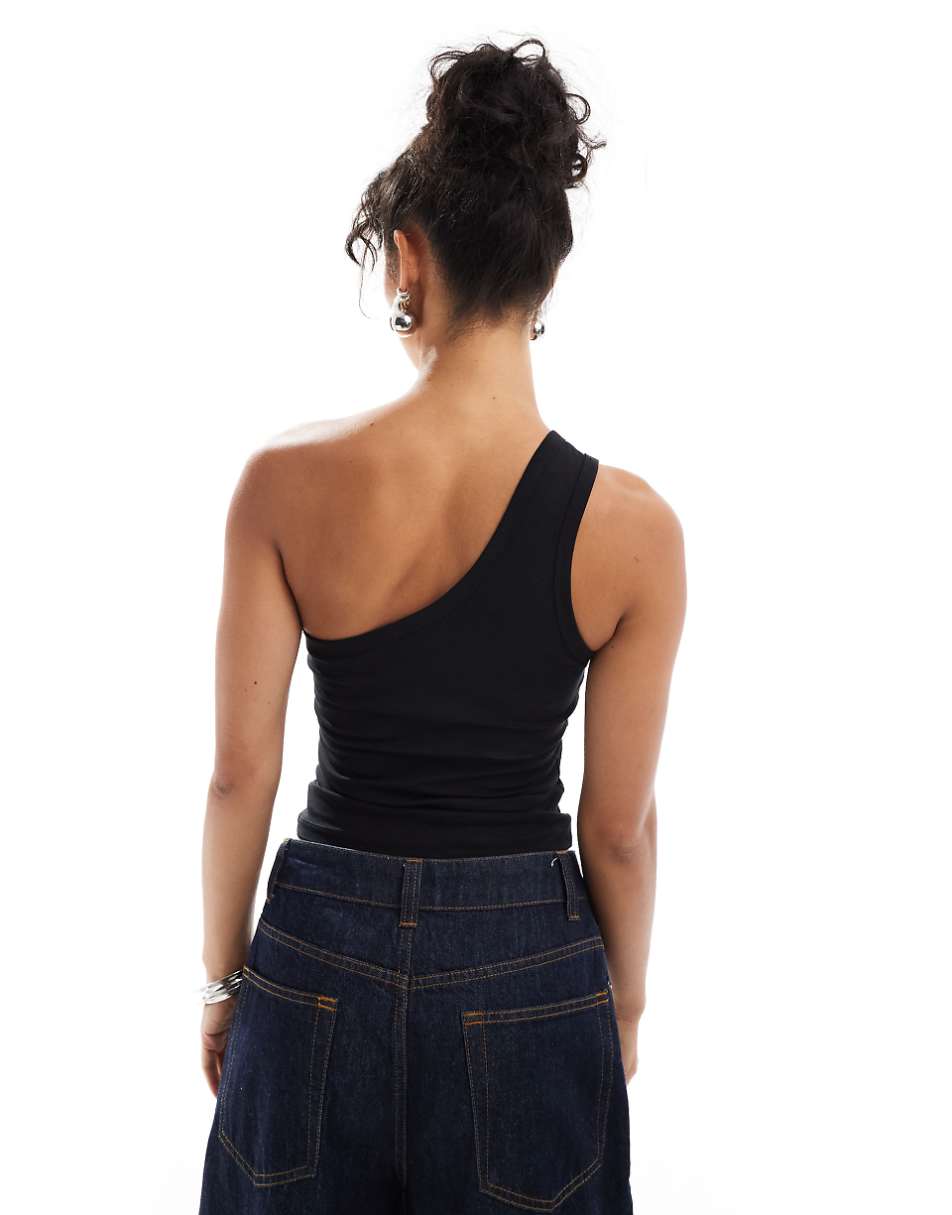Mango one shoulder top in black