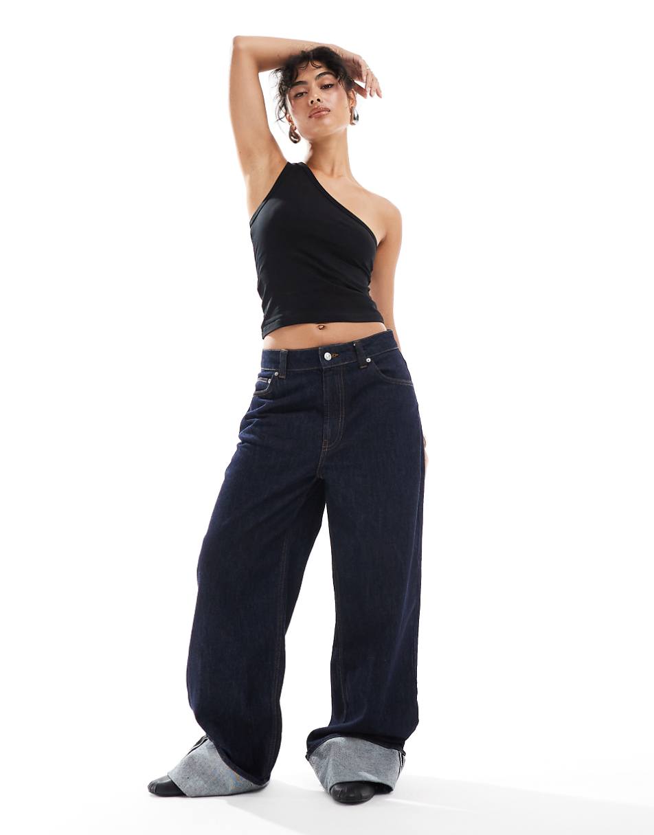 Mango one shoulder top in black