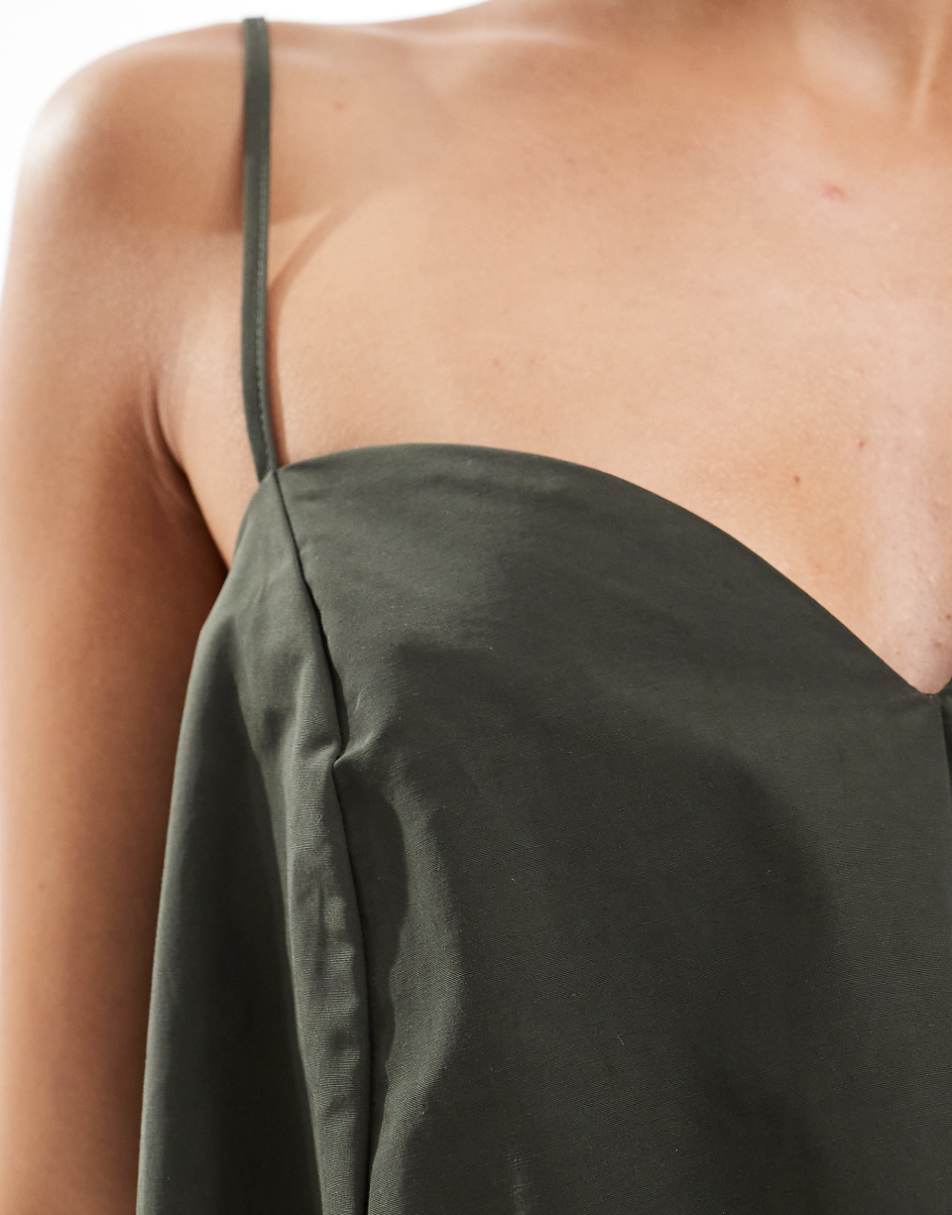 ASOS DESIGN taffeta mini cami trapeze dress in khaki
