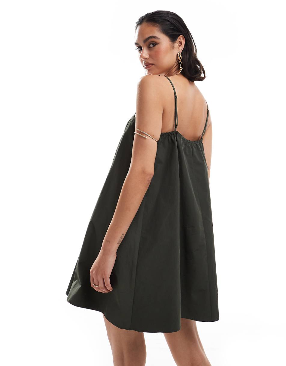 ASOS DESIGN taffeta mini cami trapeze dress in khaki