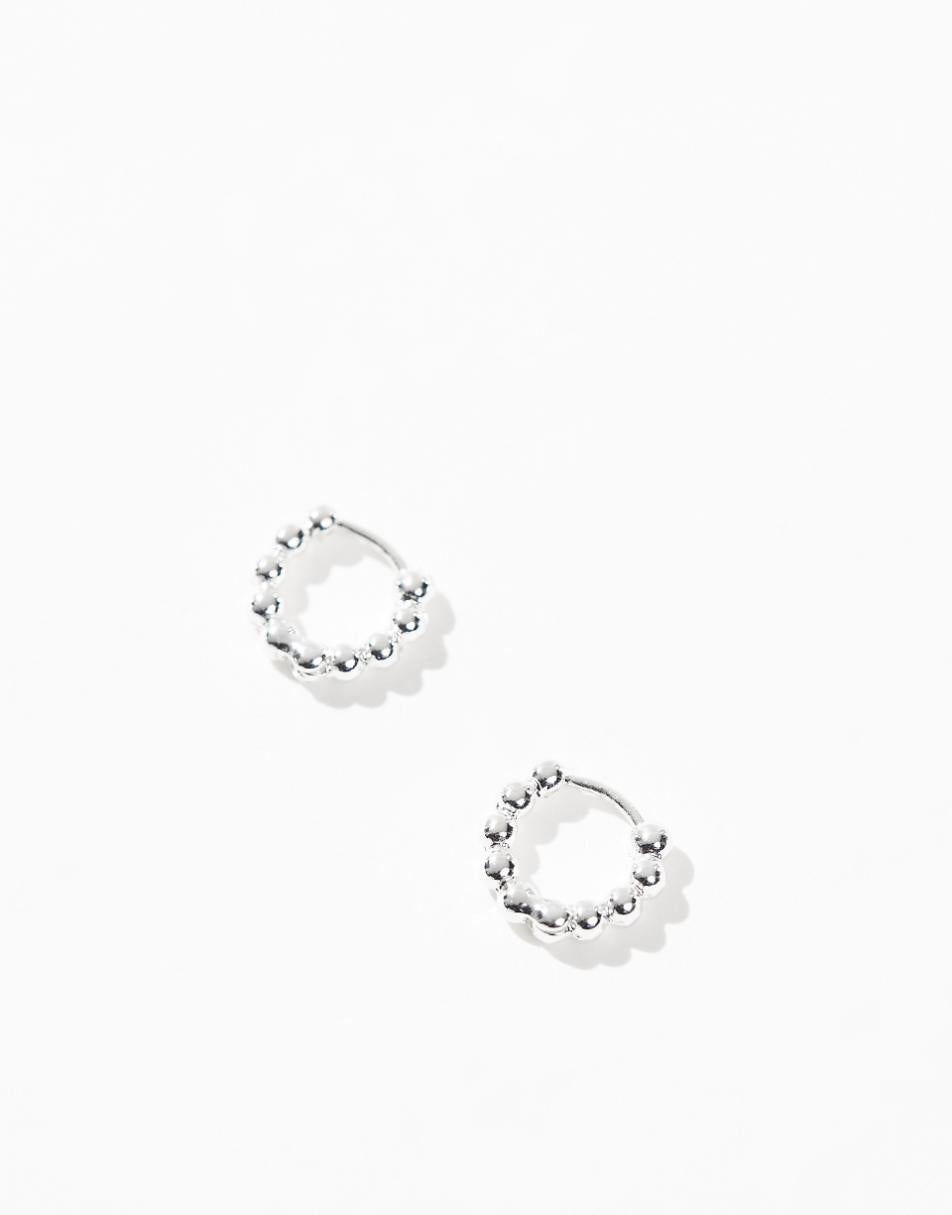 ASOS DESIGN silver plated huggie hoop earrings with ball detail