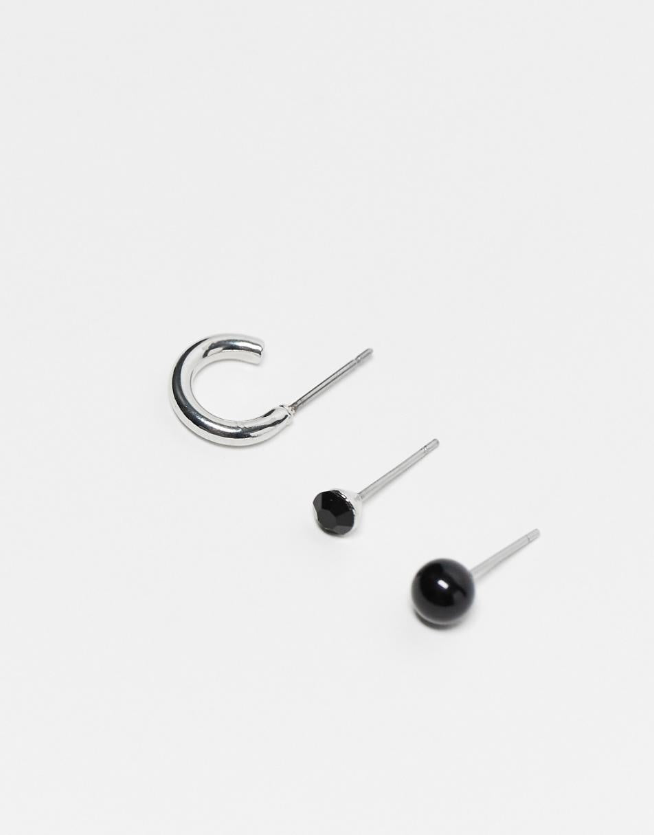 Faded Future pack of 3 single earrings in silver