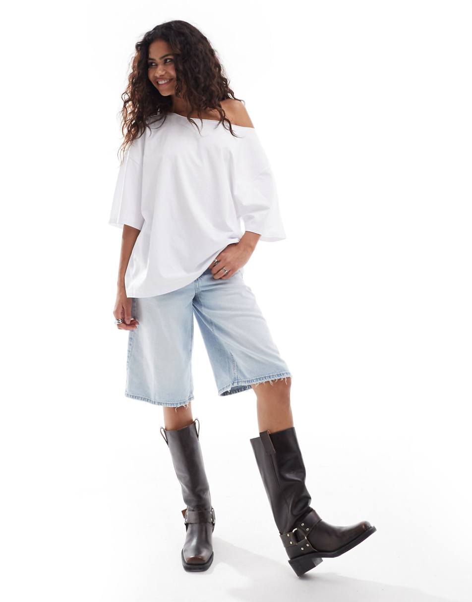 ASOS DESIGN relaxed off the shoulder t-shirt in white
