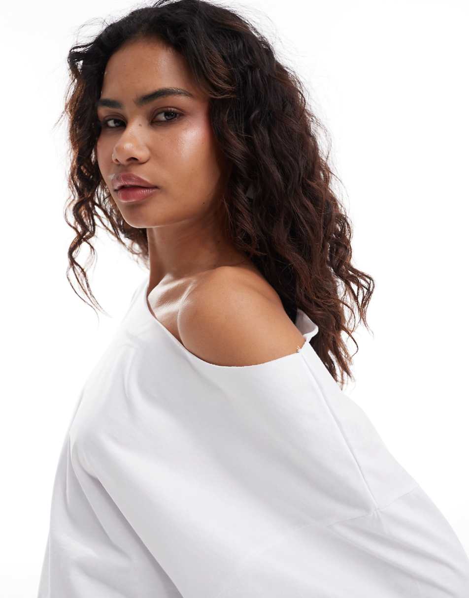 ASOS DESIGN relaxed off the shoulder t-shirt in white