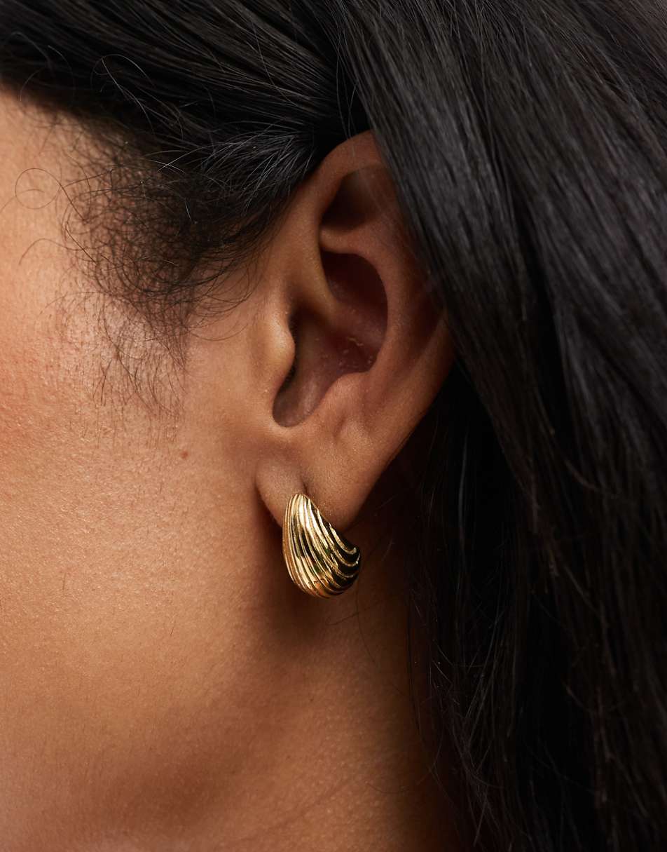 ASOS DESIGN waterproof stainless steel stud earrings with ridged molten detail in gold tone