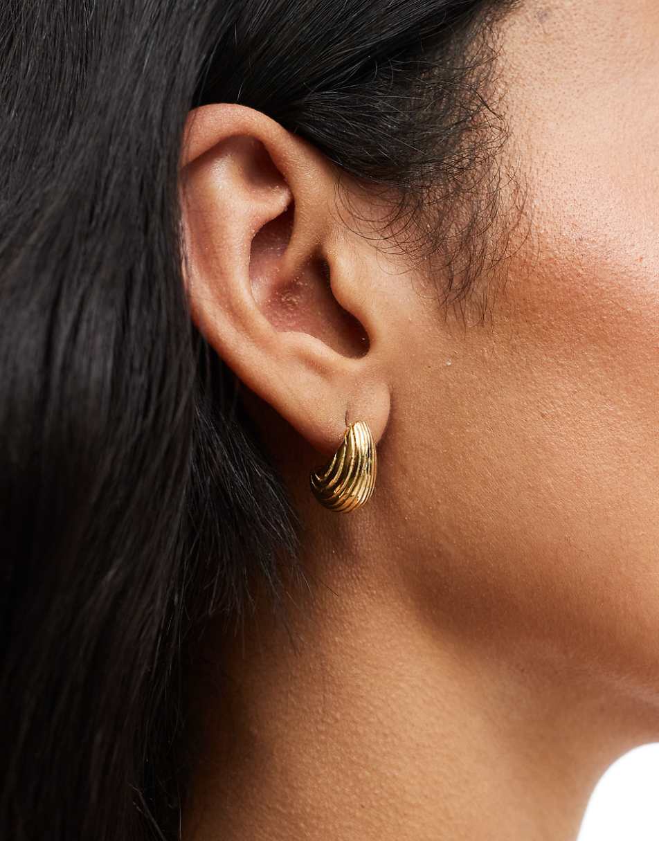ASOS DESIGN waterproof stainless steel stud earrings with ridged molten detail in gold tone