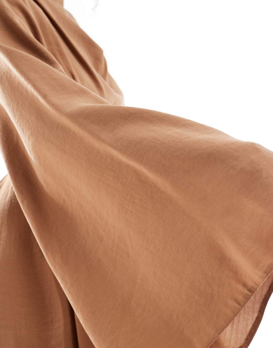ASOS DESIGN twist front extreme sleeve maxi dress in caramel brown