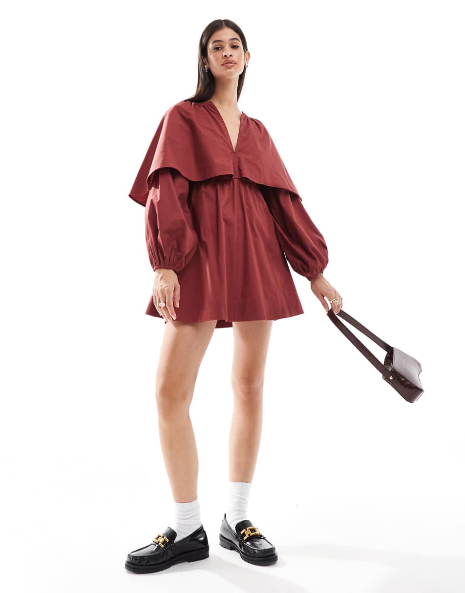ASOS DESIGN cape detail mini dress in burgundy