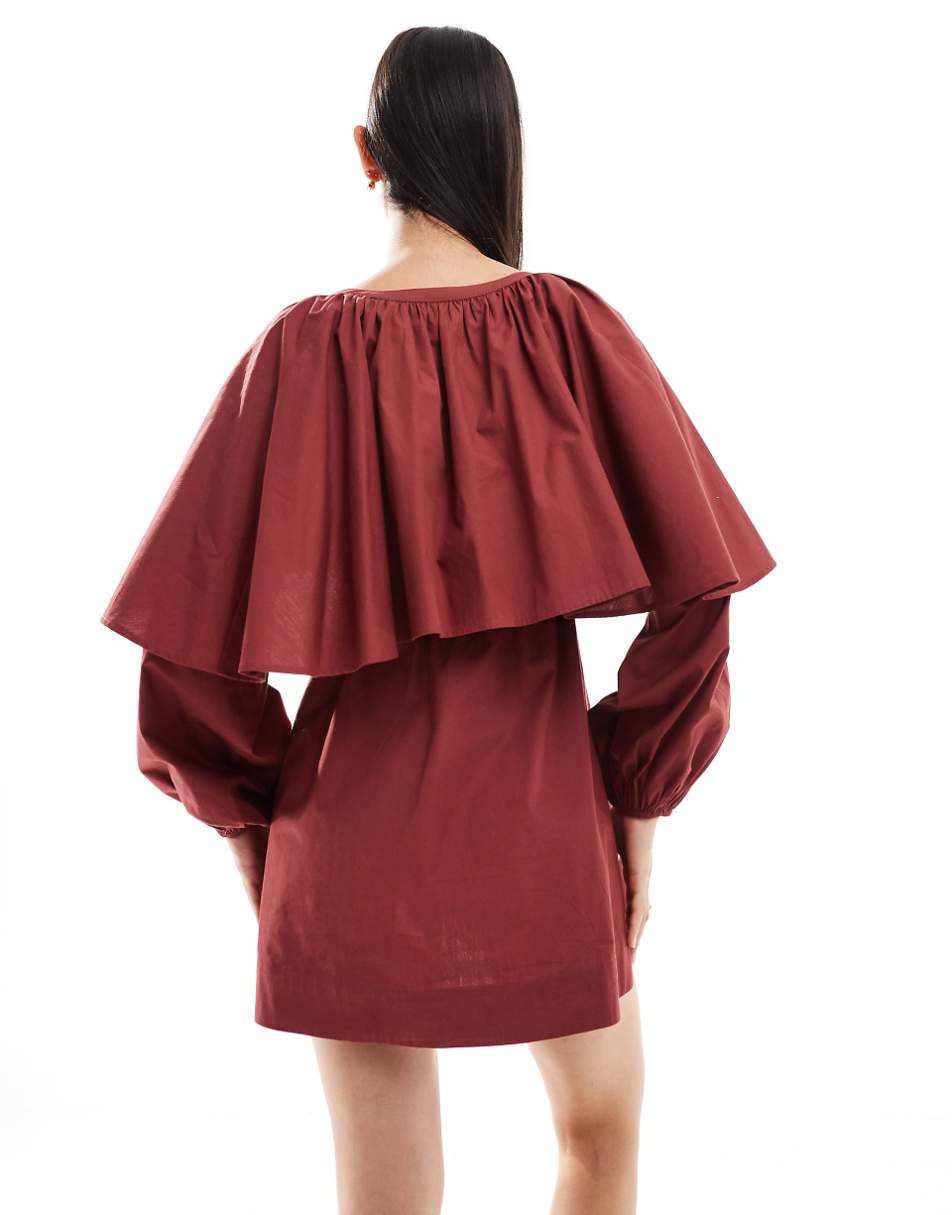 ASOS DESIGN cape detail mini dress in burgundy