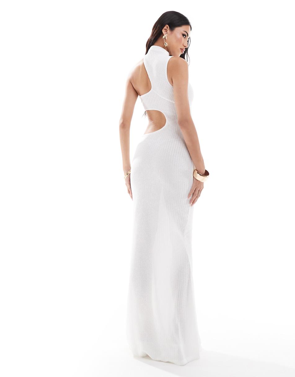 Murci textured high neck sleeveless cut out maxi dress in white