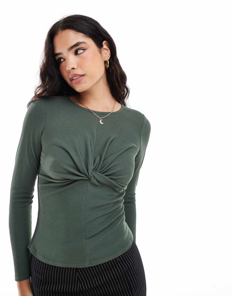 Closet London twist front top in dark green
