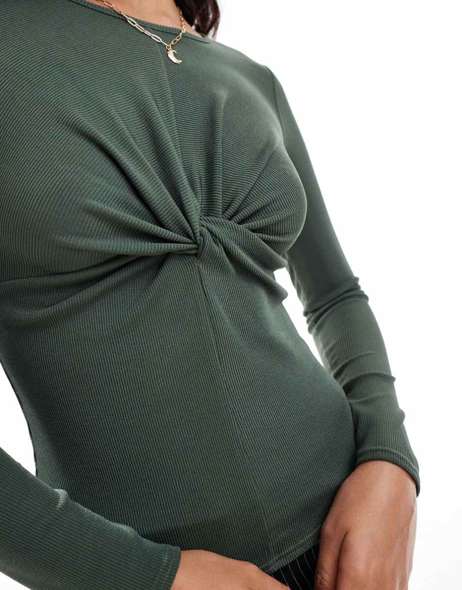 Closet London twist front top in dark green