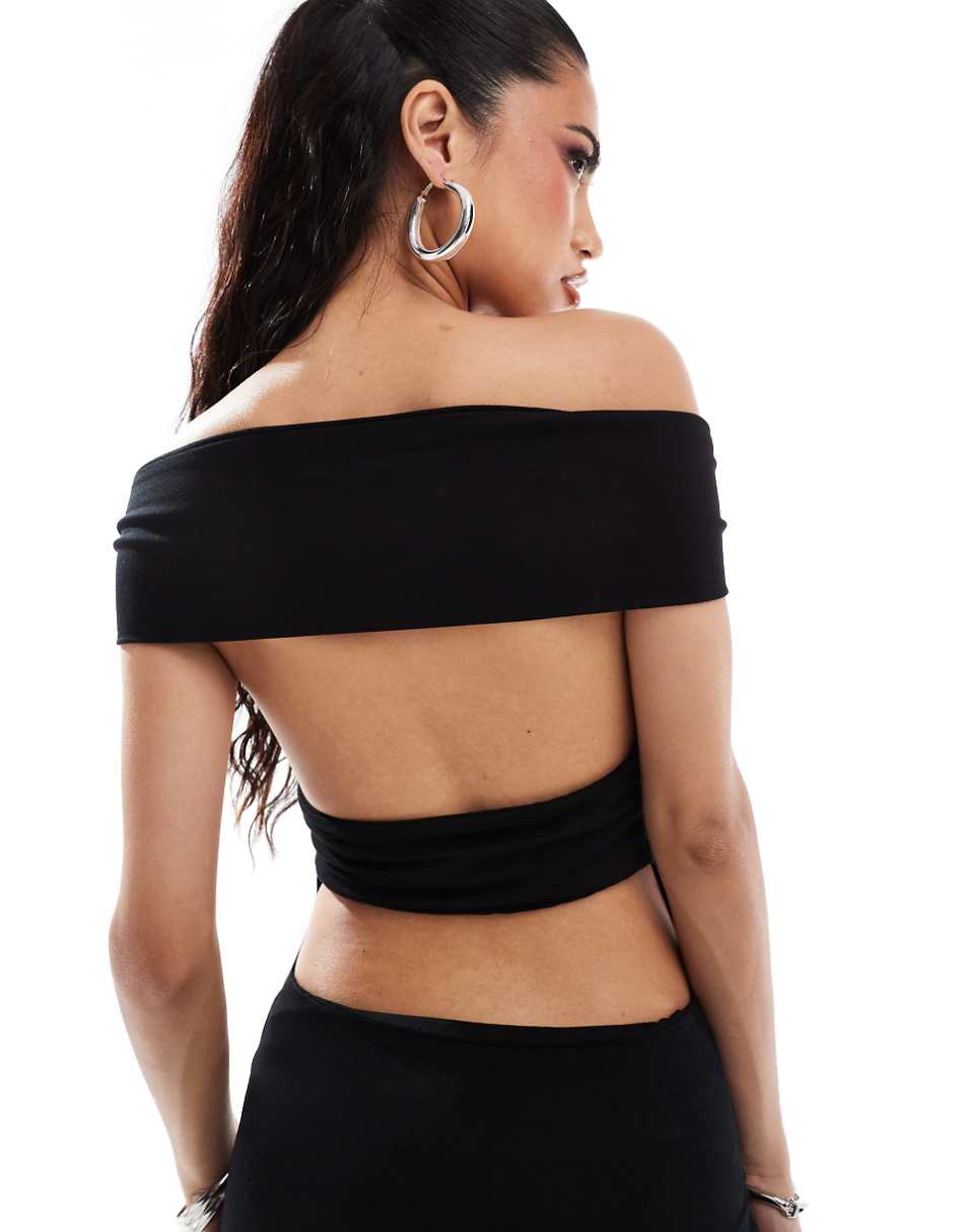 ASOS DESIGN strappy back bardot midi dress in black