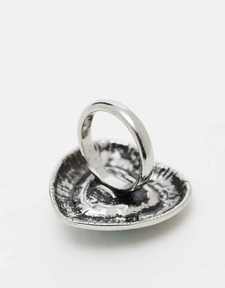 ASOS DESIGN ring with turquoise semi precious style heart stone in silver tone