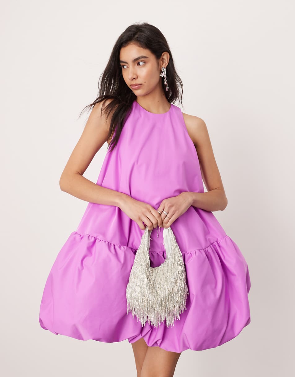 ASOS EDITION scoop neck puff ball mini dress in purple