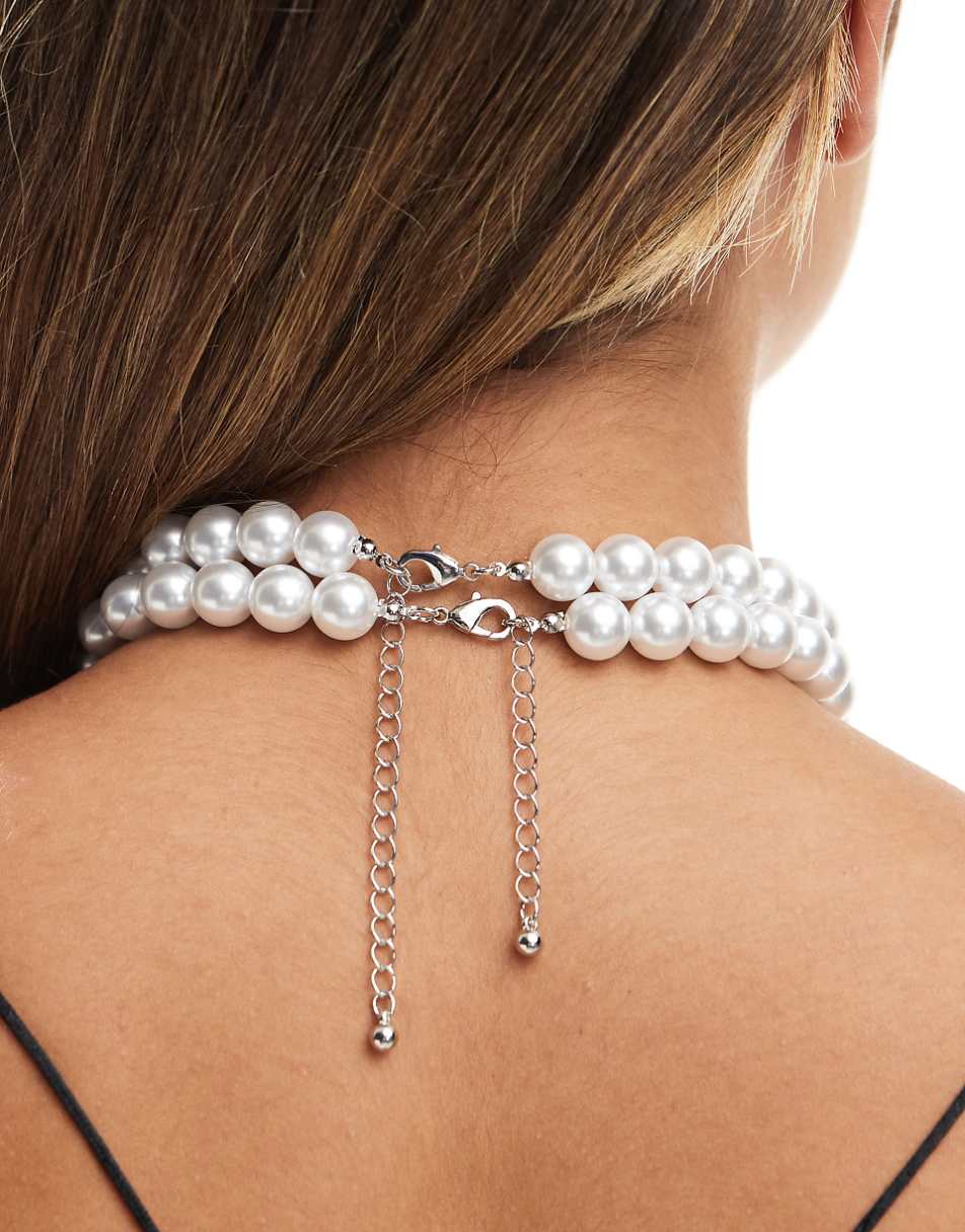 ASOS DESIGN pack of 2 necklaces with faux pearl detail