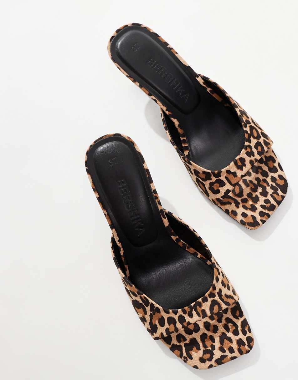 Bershka heeled mules in leopard print