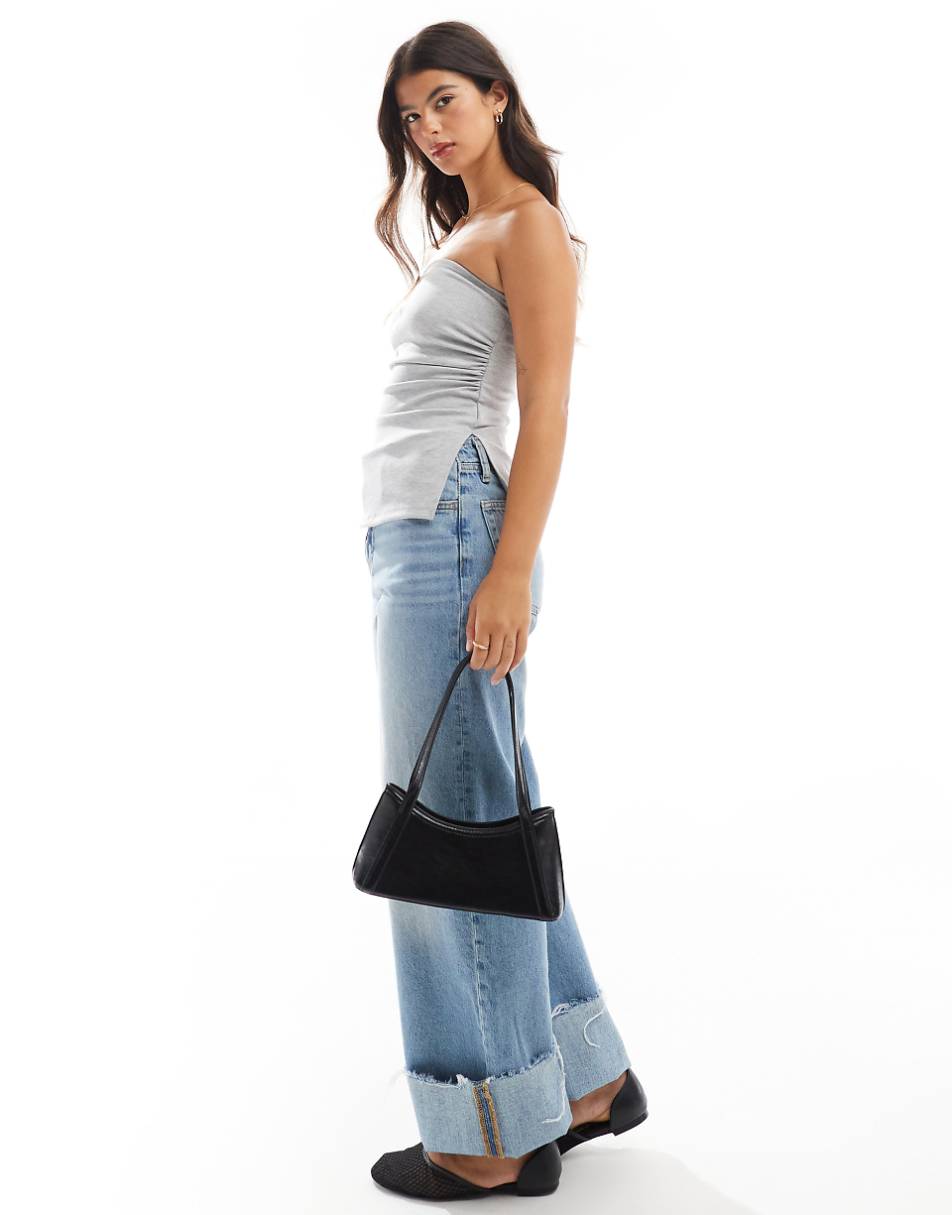 Bershka longline bandeau top in gray