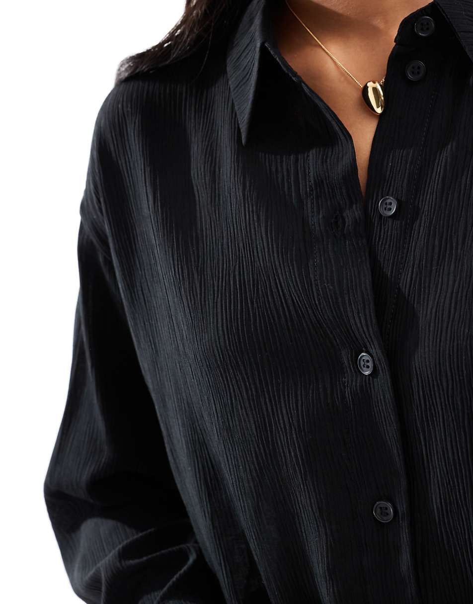 Bershka oversized crinkle shirt in black