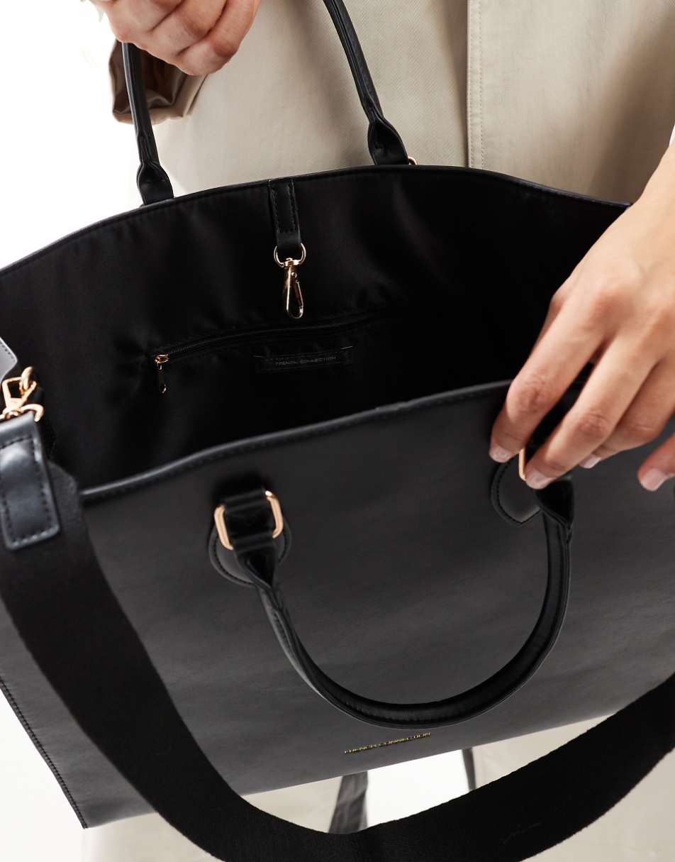 French Connection square tote bag in black