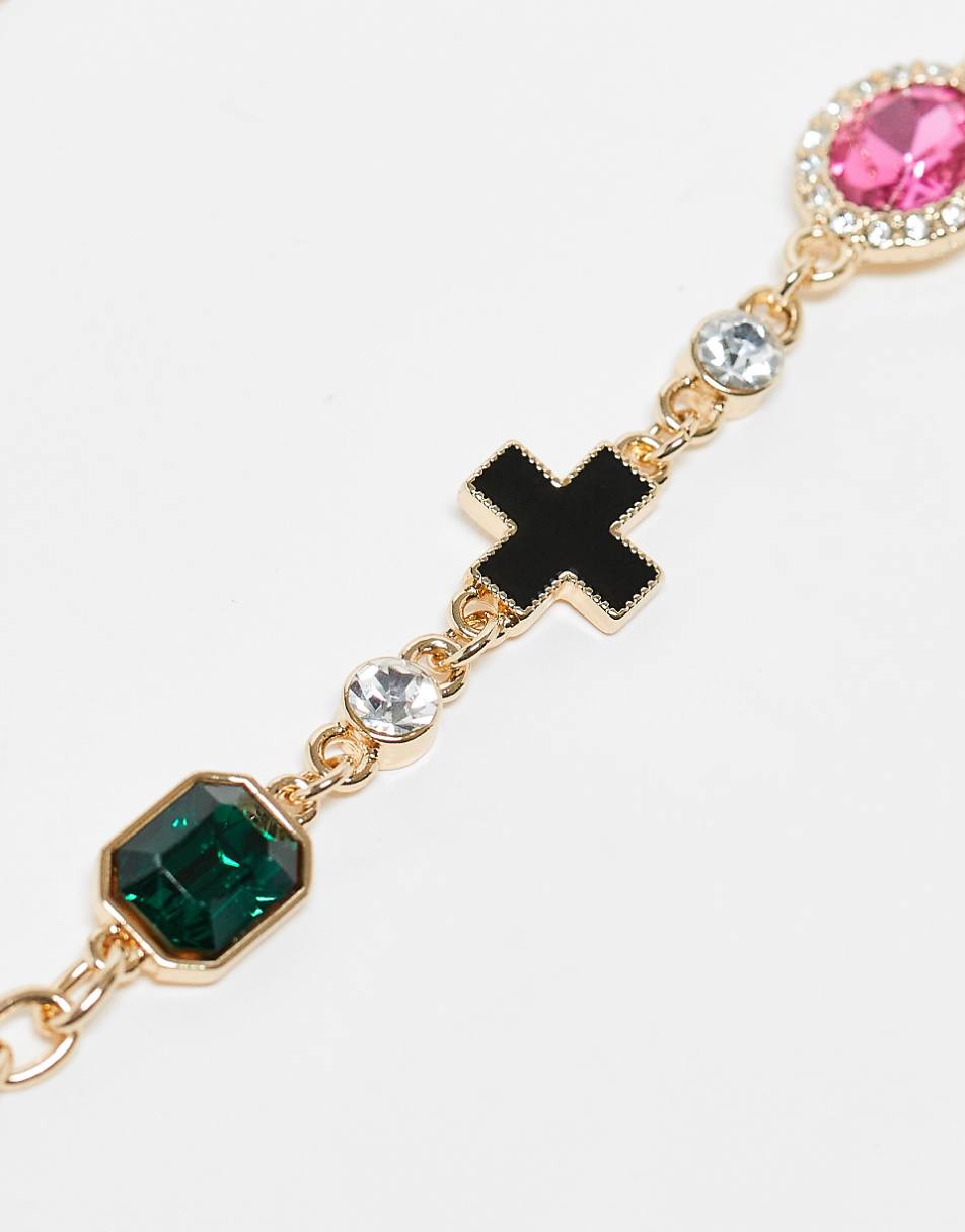 Reclaimed Vintage unisex choker necklace with colorful stones in gold