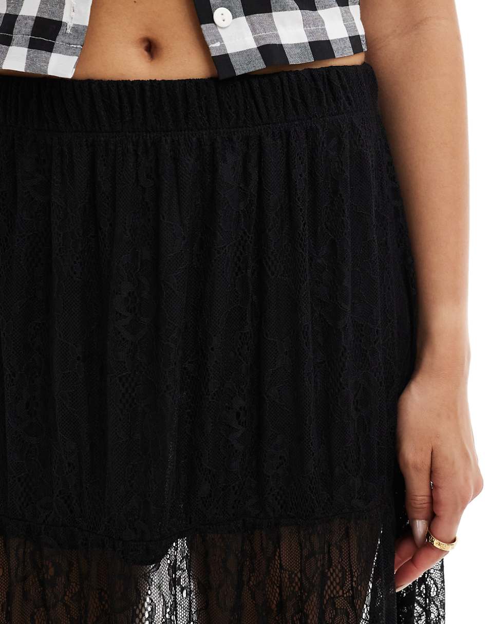 Bershka lace maxi skirt in black