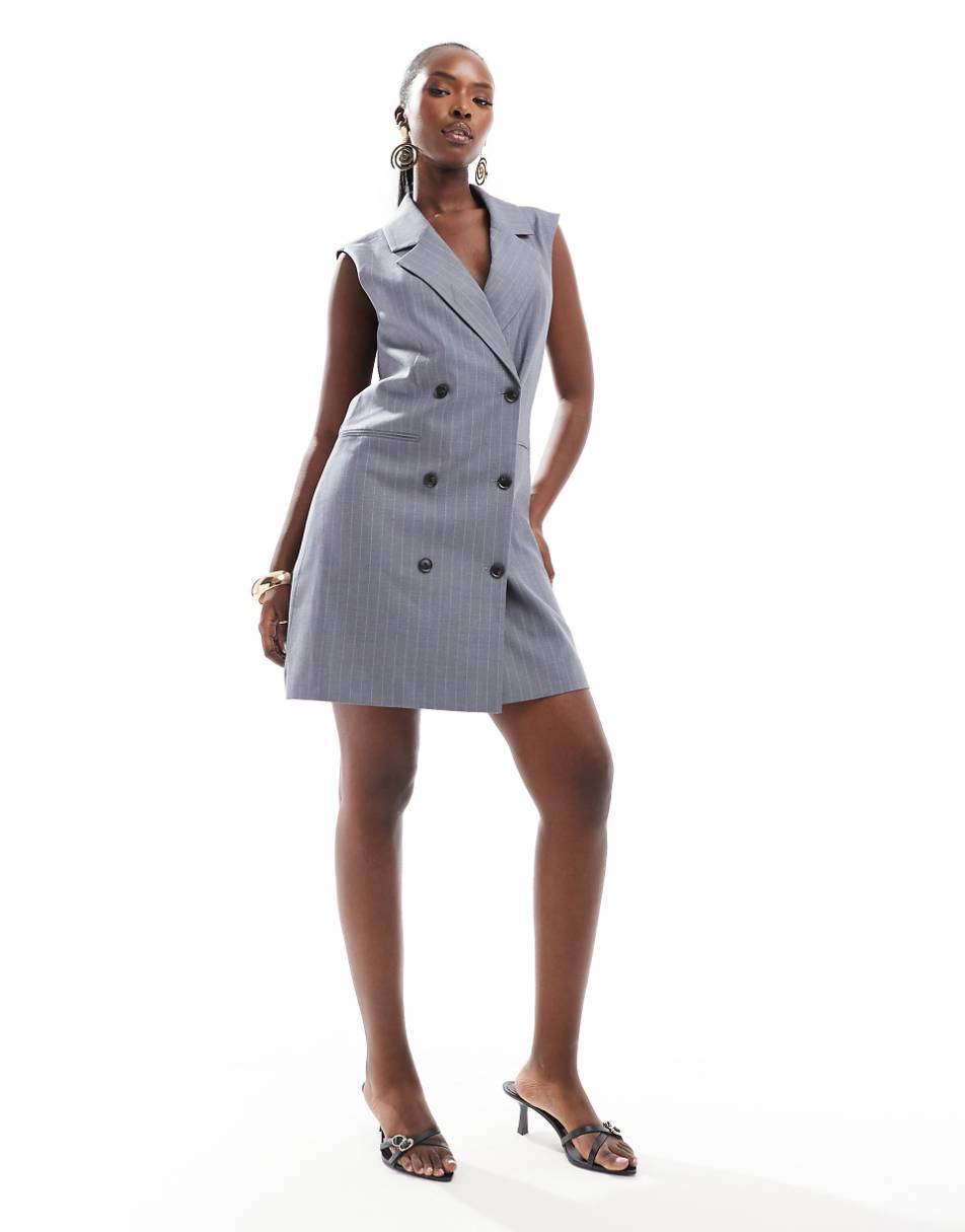 French Connection Fiorella tailored mini dress in gray pinstripe