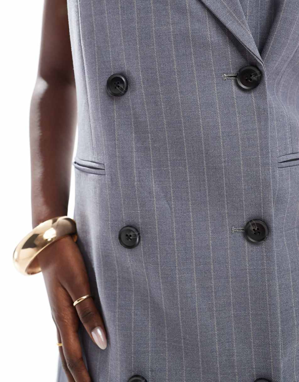 French Connection Fiorella tailored mini dress in gray pinstripe